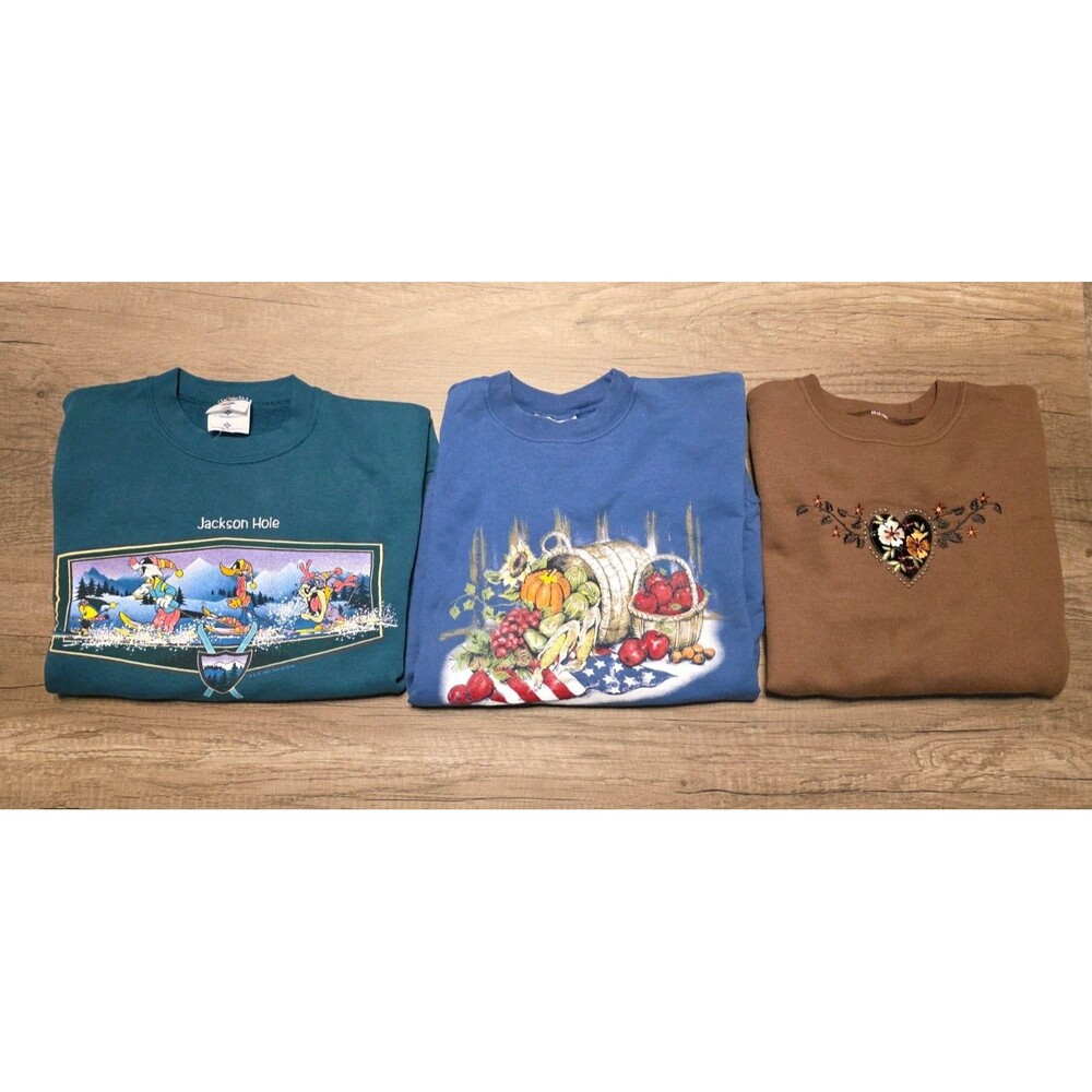 Vintage 90s Sweatshirt Lot Of 3 Looney Tunes, Stiched Heart, Graphic Print